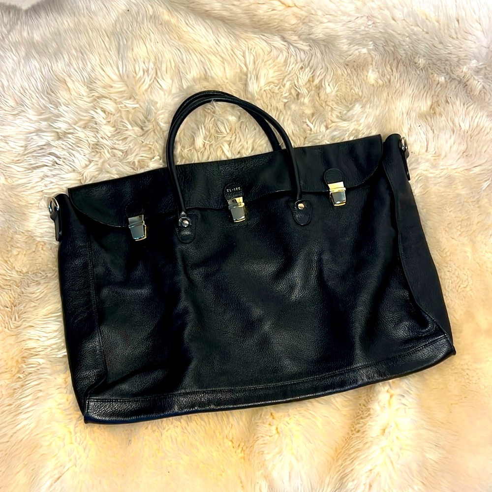 Black real leather tote 14x19x4 black